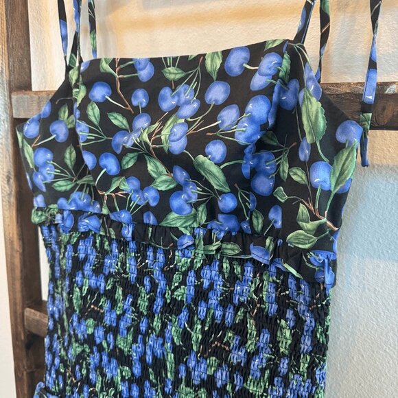English Factory Blueberry Print Smocked Rayon Mini Dress Sundress Size M - Picture 8 of 12